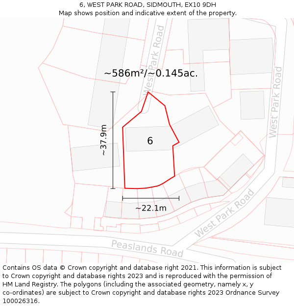 6, WEST PARK ROAD, SIDMOUTH, EX10 9DH: Plot and title map