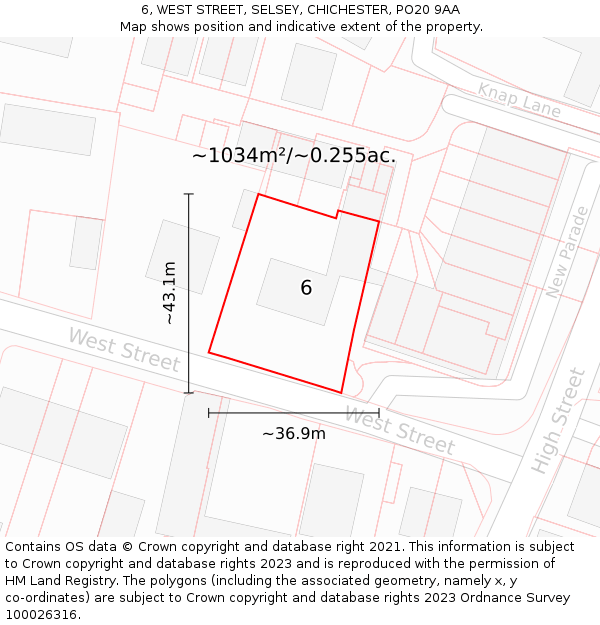 6, WEST STREET, SELSEY, CHICHESTER, PO20 9AA: Plot and title map