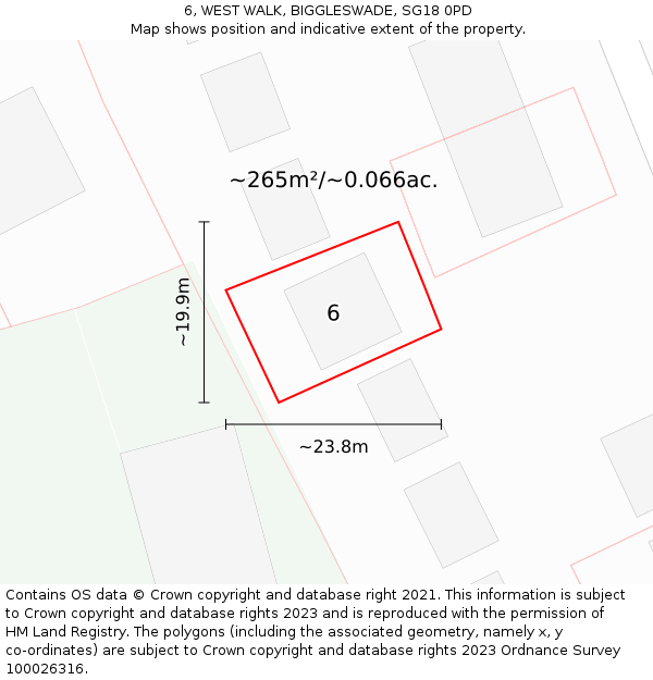 6, WEST WALK, BIGGLESWADE, SG18 0PD: Plot and title map