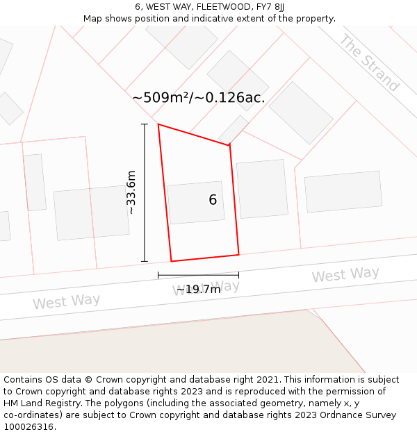 6, WEST WAY, FLEETWOOD, FY7 8JJ: Plot and title map