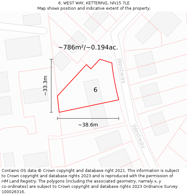 6, WEST WAY, KETTERING, NN15 7LE: Plot and title map