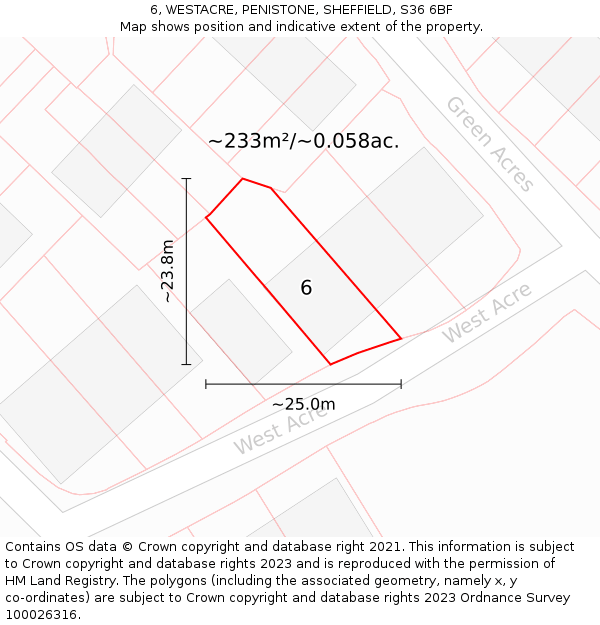 6, WESTACRE, PENISTONE, SHEFFIELD, S36 6BF: Plot and title map