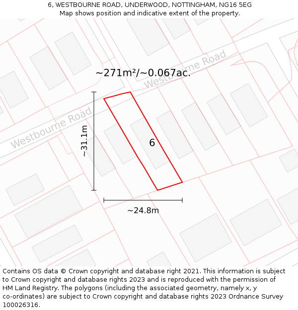 6, WESTBOURNE ROAD, UNDERWOOD, NOTTINGHAM, NG16 5EG: Plot and title map