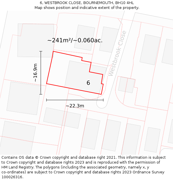 6, WESTBROOK CLOSE, BOURNEMOUTH, BH10 4HL: Plot and title map