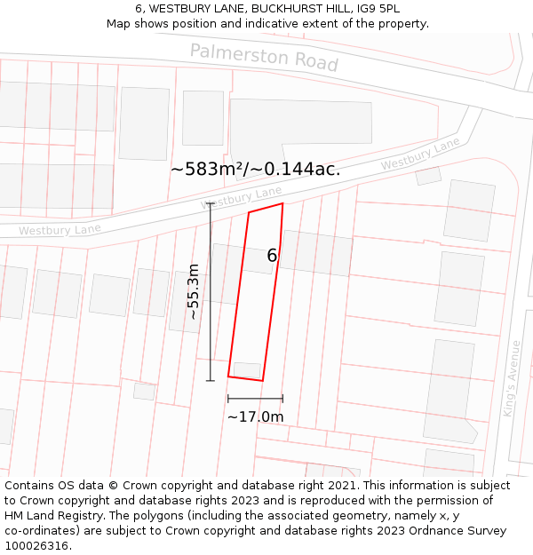 6, WESTBURY LANE, BUCKHURST HILL, IG9 5PL: Plot and title map