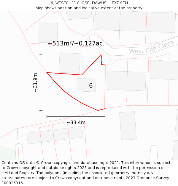 6, WESTCLIFF CLOSE, DAWLISH, EX7 9EN: Plot and title map