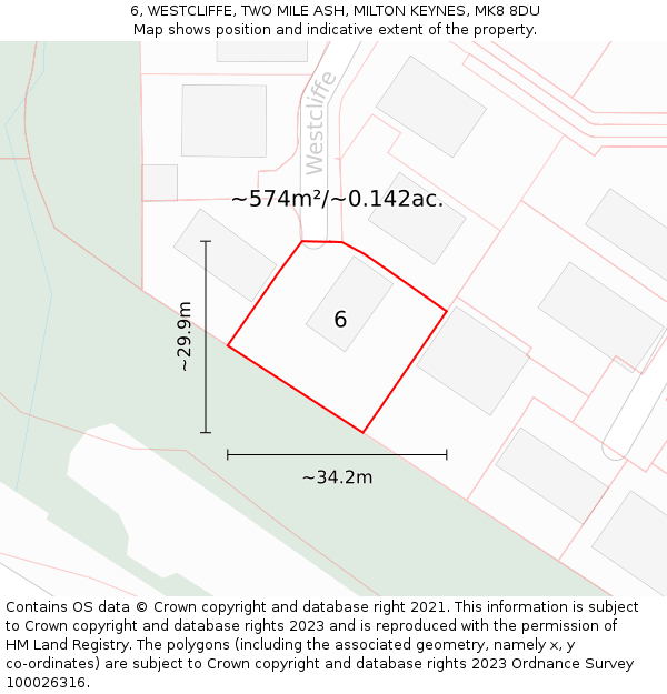 6, WESTCLIFFE, TWO MILE ASH, MILTON KEYNES, MK8 8DU: Plot and title map