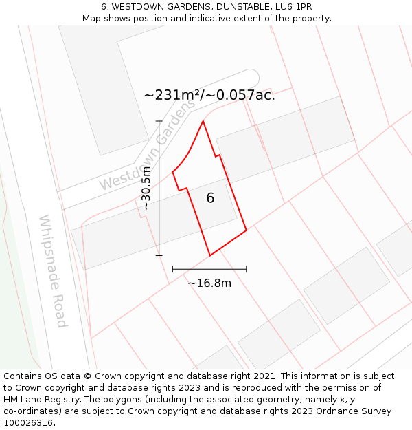 6, WESTDOWN GARDENS, DUNSTABLE, LU6 1PR: Plot and title map