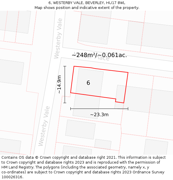 6, WESTERBY VALE, BEVERLEY, HU17 8WL: Plot and title map