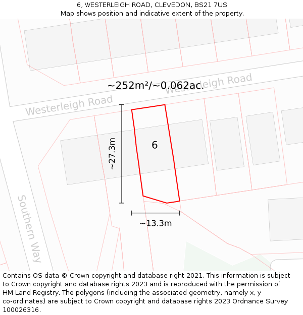 6, WESTERLEIGH ROAD, CLEVEDON, BS21 7US: Plot and title map