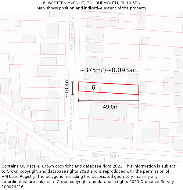 6, WESTERN AVENUE, BOURNEMOUTH, BH10 5BN: Plot and title map