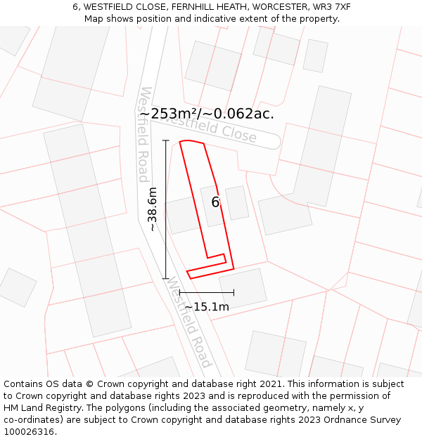6, WESTFIELD CLOSE, FERNHILL HEATH, WORCESTER, WR3 7XF: Plot and title map