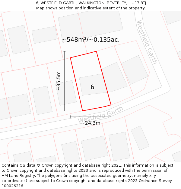 6, WESTFIELD GARTH, WALKINGTON, BEVERLEY, HU17 8TJ: Plot and title map