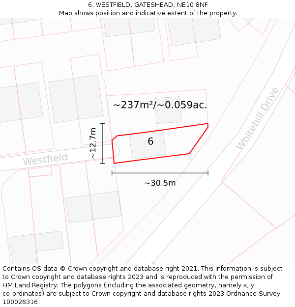 6, WESTFIELD, GATESHEAD, NE10 8NF: Plot and title map