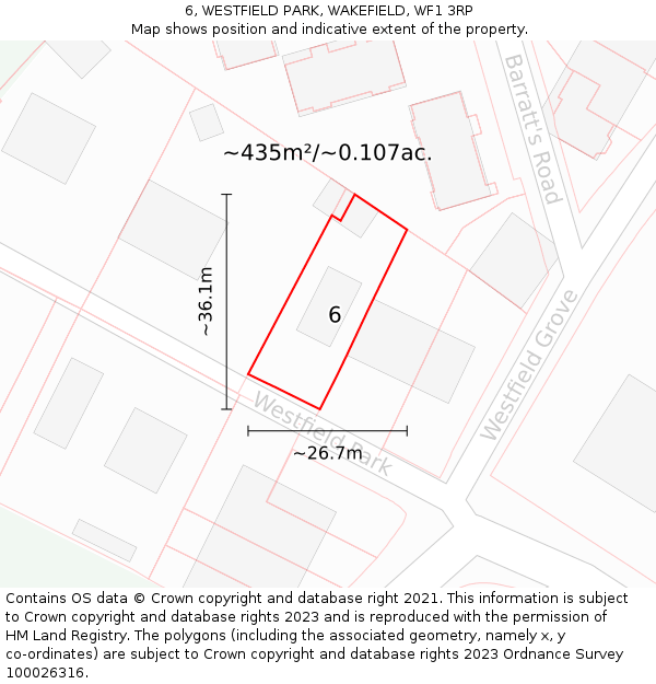 6, WESTFIELD PARK, WAKEFIELD, WF1 3RP: Plot and title map