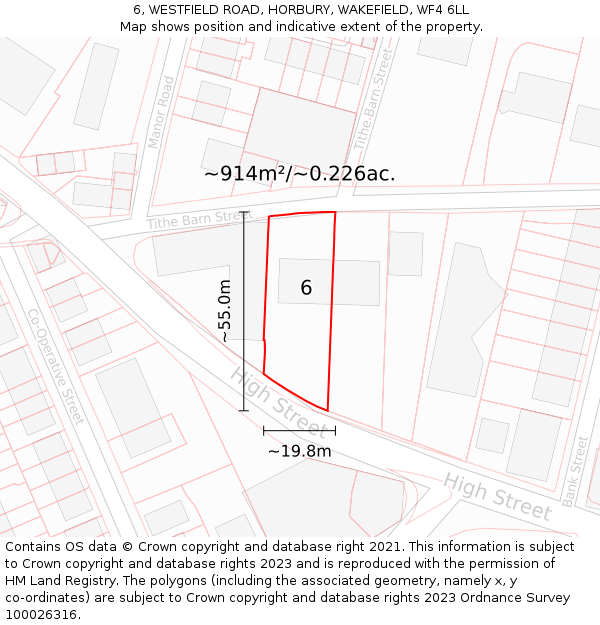 6, WESTFIELD ROAD, HORBURY, WAKEFIELD, WF4 6LL: Plot and title map