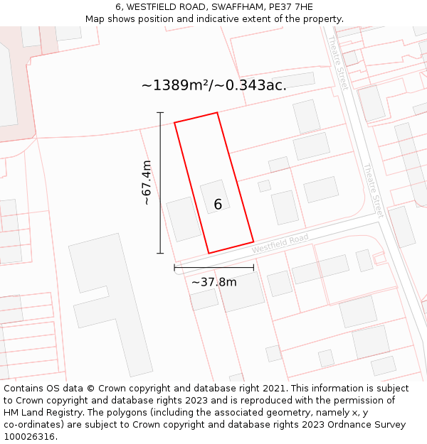 6, WESTFIELD ROAD, SWAFFHAM, PE37 7HE: Plot and title map