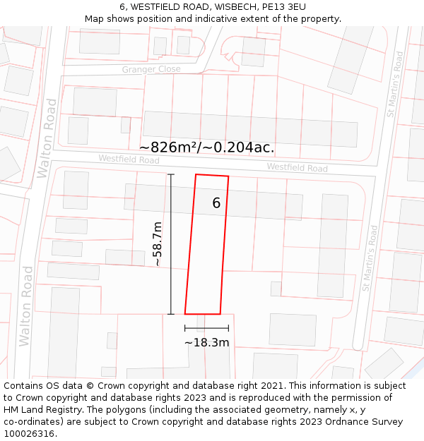 6, WESTFIELD ROAD, WISBECH, PE13 3EU: Plot and title map