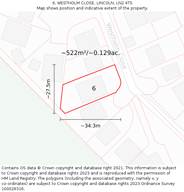6, WESTHOLM CLOSE, LINCOLN, LN2 4TS: Plot and title map