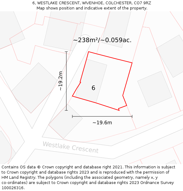 6, WESTLAKE CRESCENT, WIVENHOE, COLCHESTER, CO7 9RZ: Plot and title map