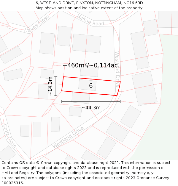 6, WESTLAND DRIVE, PINXTON, NOTTINGHAM, NG16 6RD: Plot and title map