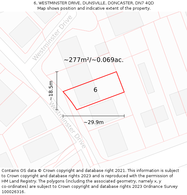 6, WESTMINSTER DRIVE, DUNSVILLE, DONCASTER, DN7 4QD: Plot and title map