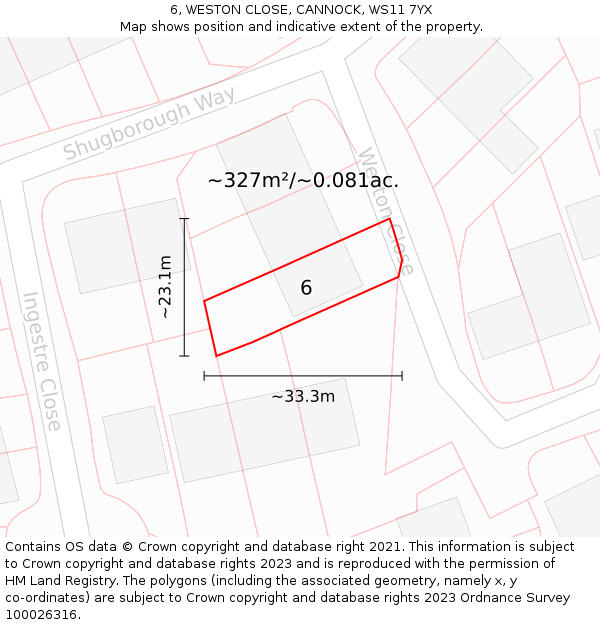 6, WESTON CLOSE, CANNOCK, WS11 7YX: Plot and title map