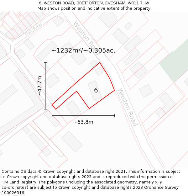 6, WESTON ROAD, BRETFORTON, EVESHAM, WR11 7HW: Plot and title map