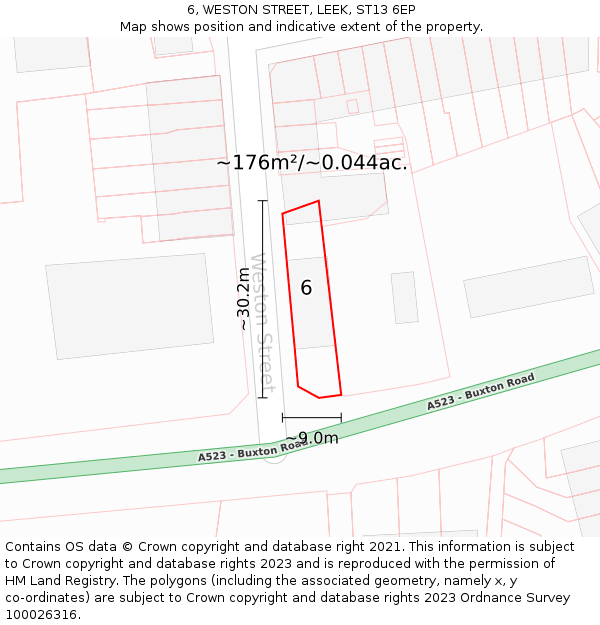 6, WESTON STREET, LEEK, ST13 6EP: Plot and title map