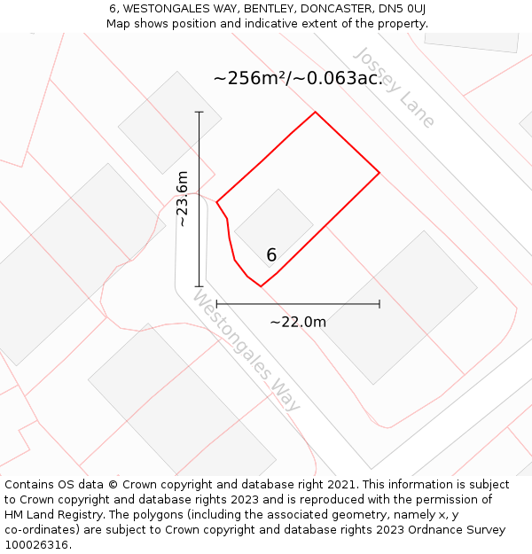 6, WESTONGALES WAY, BENTLEY, DONCASTER, DN5 0UJ: Plot and title map