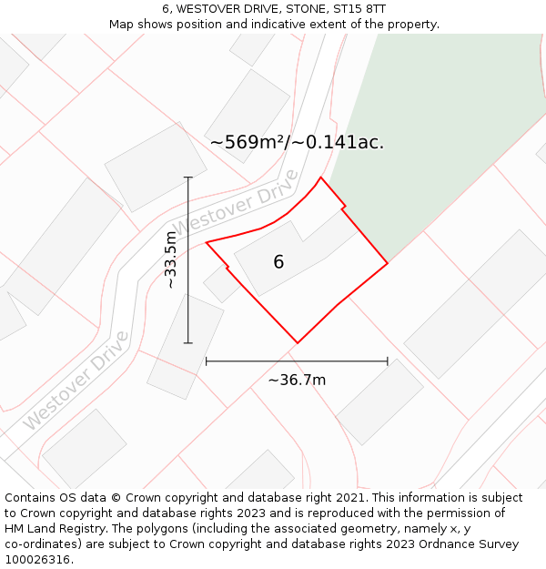 6, WESTOVER DRIVE, STONE, ST15 8TT: Plot and title map