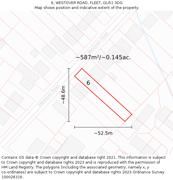 6, WESTOVER ROAD, FLEET, GU51 3DG: Plot and title map