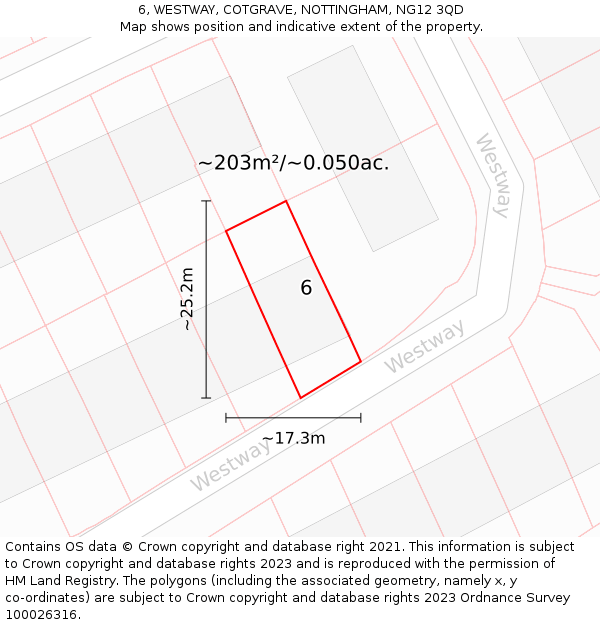 6, WESTWAY, COTGRAVE, NOTTINGHAM, NG12 3QD: Plot and title map