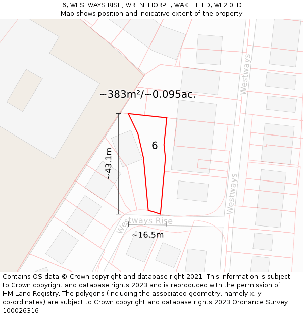 6, WESTWAYS RISE, WRENTHORPE, WAKEFIELD, WF2 0TD: Plot and title map