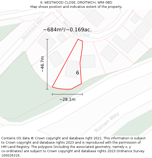 6, WESTWOOD CLOSE, DROITWICH, WR9 0BD: Plot and title map