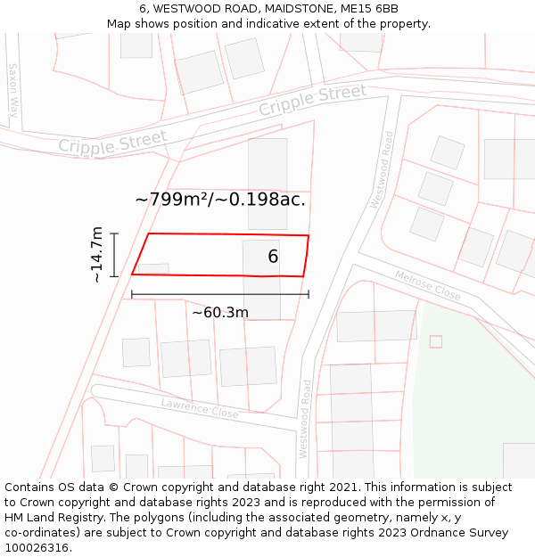 6, WESTWOOD ROAD, MAIDSTONE, ME15 6BB: Plot and title map