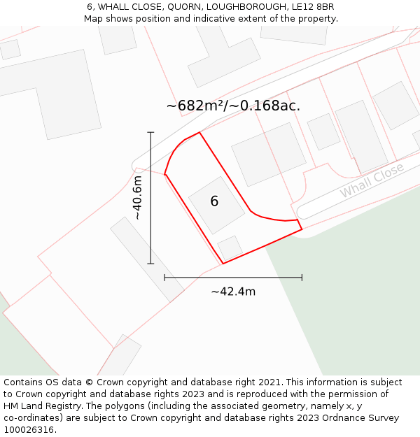 6, WHALL CLOSE, QUORN, LOUGHBOROUGH, LE12 8BR: Plot and title map