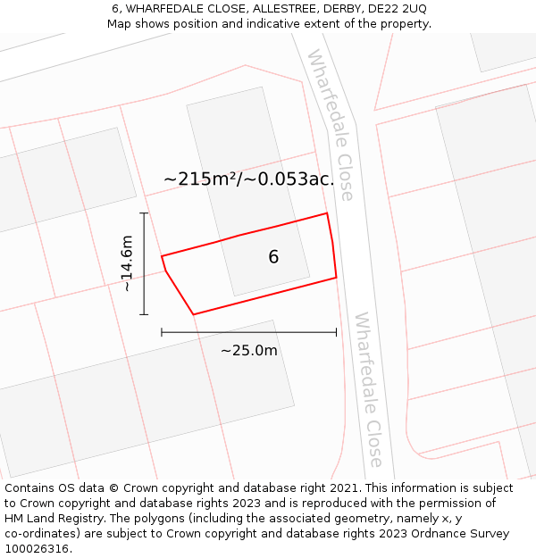 6, WHARFEDALE CLOSE, ALLESTREE, DERBY, DE22 2UQ: Plot and title map