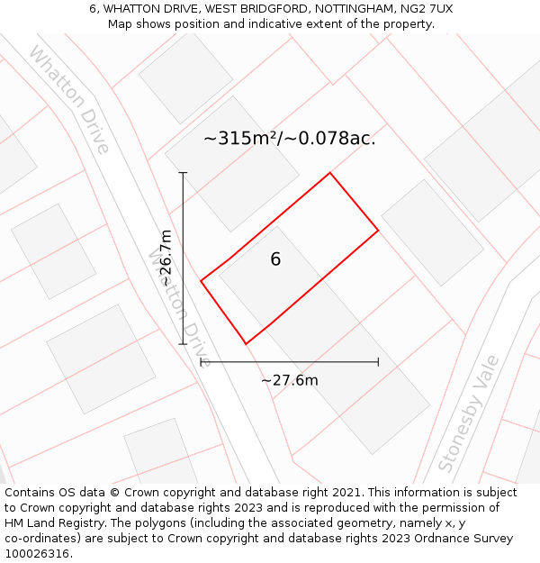 6, WHATTON DRIVE, WEST BRIDGFORD, NOTTINGHAM, NG2 7UX: Plot and title map