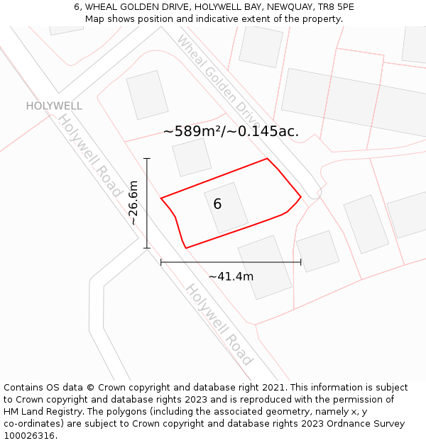 6, WHEAL GOLDEN DRIVE, HOLYWELL BAY, NEWQUAY, TR8 5PE: Plot and title map