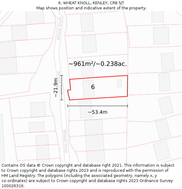 6, WHEAT KNOLL, KENLEY, CR8 5JT: Plot and title map