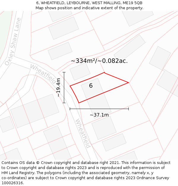 6, WHEATFIELD, LEYBOURNE, WEST MALLING, ME19 5QB: Plot and title map