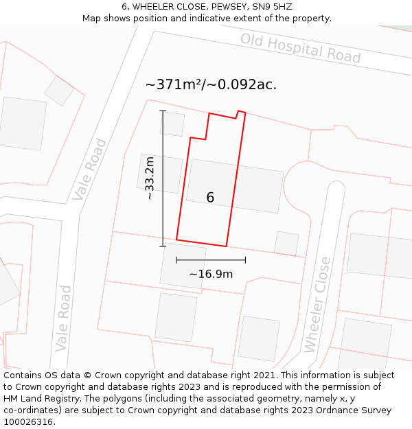 6, WHEELER CLOSE, PEWSEY, SN9 5HZ: Plot and title map