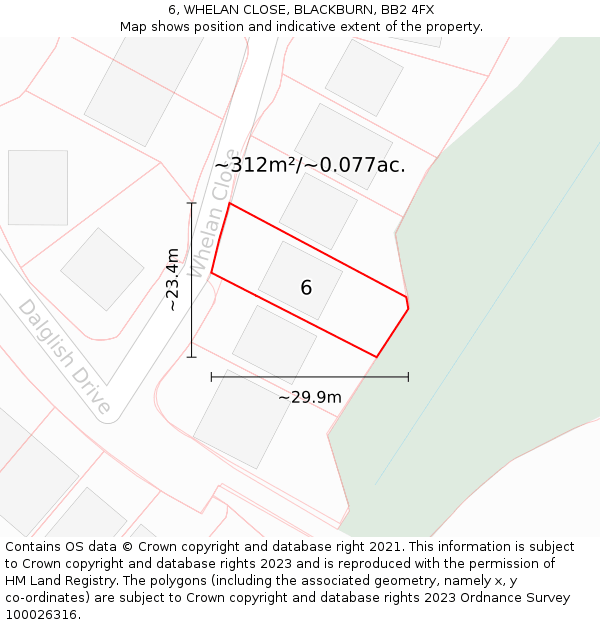 6, WHELAN CLOSE, BLACKBURN, BB2 4FX: Plot and title map