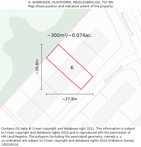 6, WHERNSIDE, NUNTHORPE, MIDDLESBROUGH, TS7 8PJ: Plot and title map