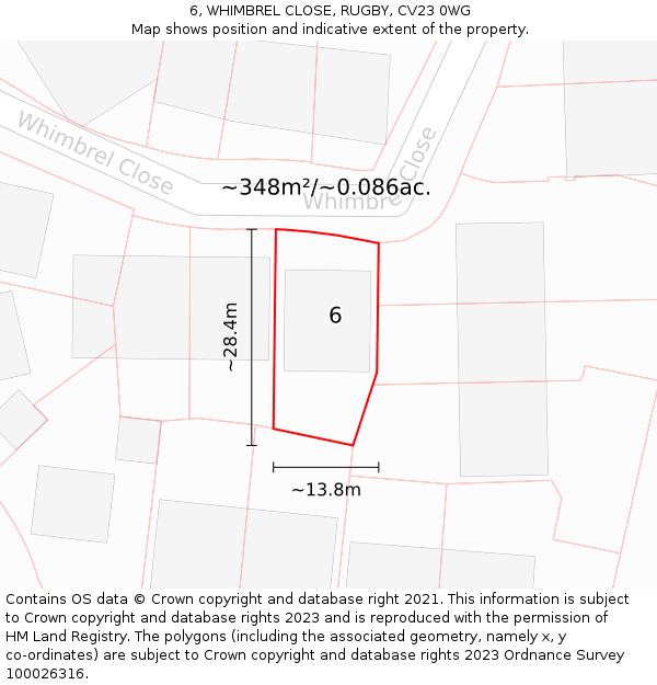 6, WHIMBREL CLOSE, RUGBY, CV23 0WG: Plot and title map