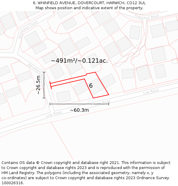 6, WHINFIELD AVENUE, DOVERCOURT, HARWICH, CO12 3UL: Plot and title map