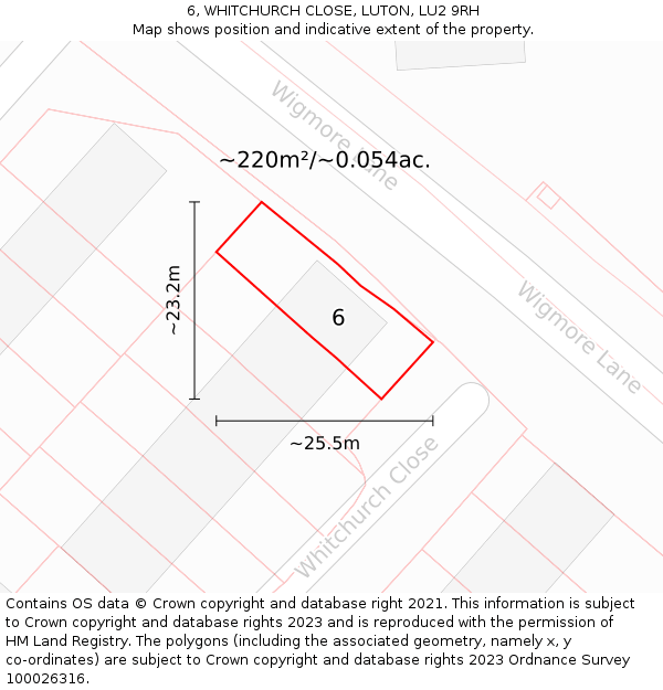 6, WHITCHURCH CLOSE, LUTON, LU2 9RH: Plot and title map