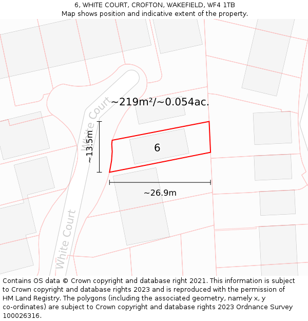 6, WHITE COURT, CROFTON, WAKEFIELD, WF4 1TB: Plot and title map