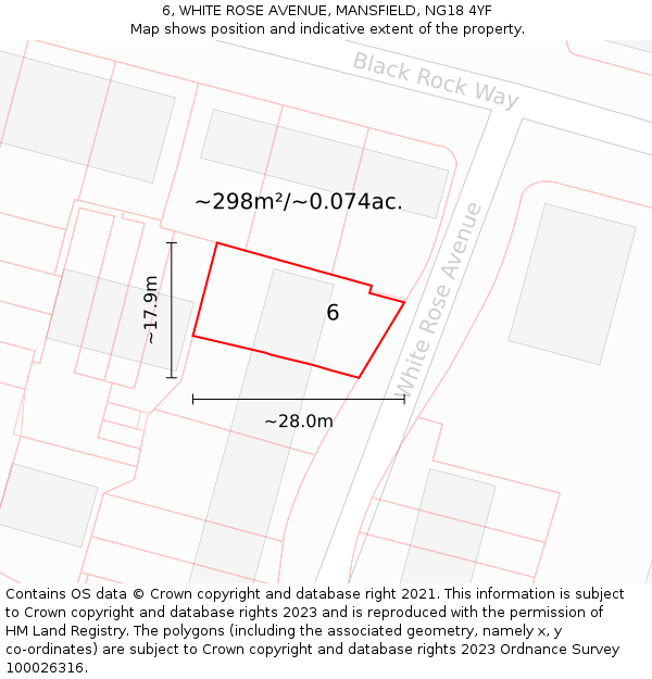 6, WHITE ROSE AVENUE, MANSFIELD, NG18 4YF: Plot and title map